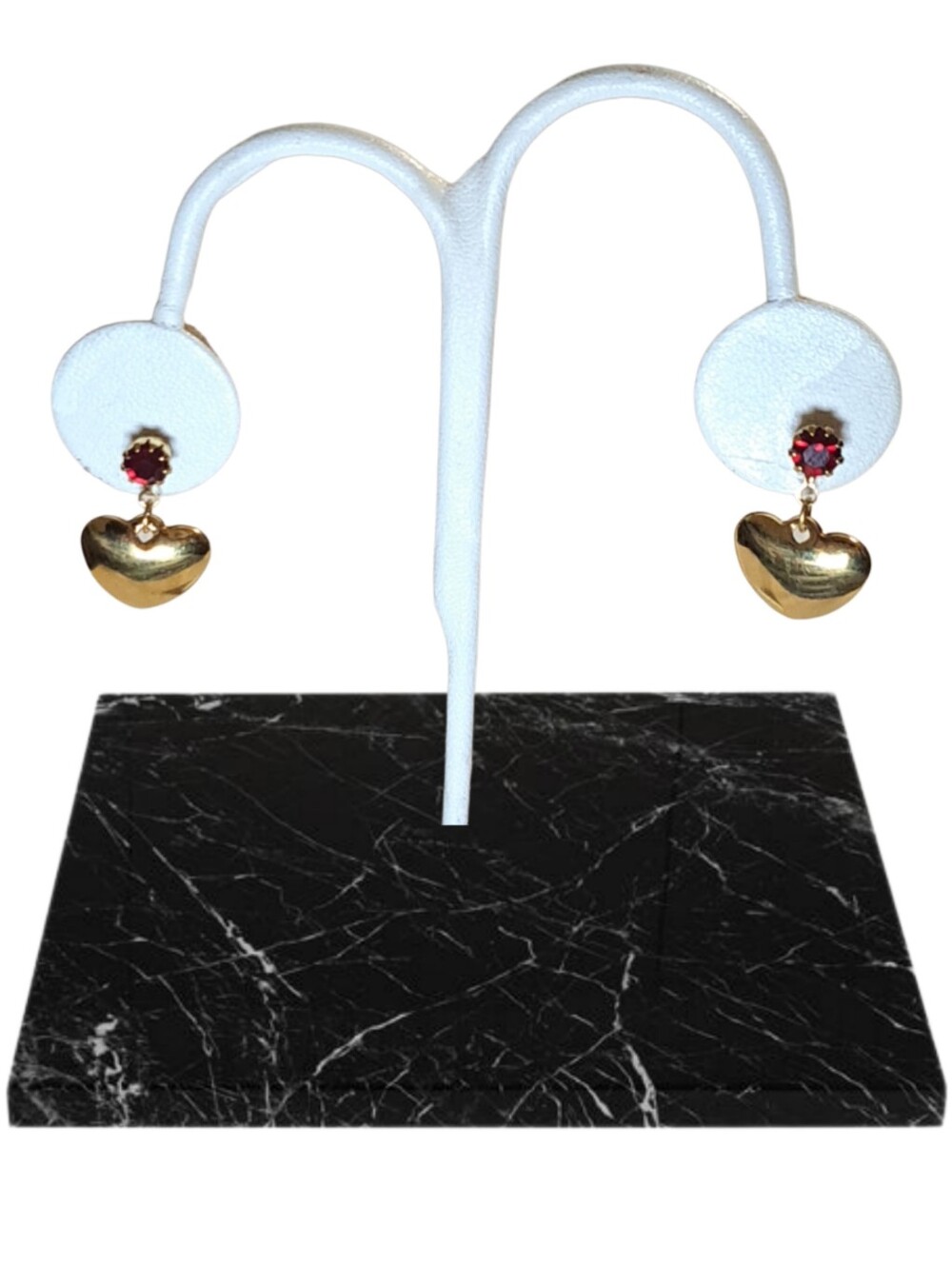 Avon Gold Heart Drop Earrings with Red Stone 0.80" NWOT
